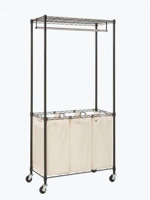 Rolling Garment Home Wire Shelving , Wire Laundry Shelf With Changeable Fabric Baskets