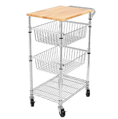 3 Tiers 350mm Depth Wire Grid Basket Movable Shelving , Metal Basket Storage Unit