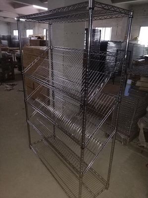 Custom Size Commercial Stationary Slanted Shelf Unit / Slanted Storage Shelves