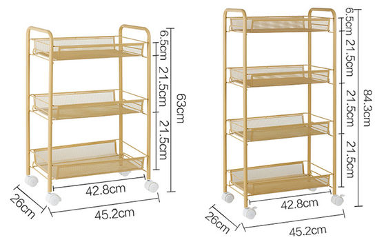 Golden Kitchen Basket Movable Cart Home Wire Shelving Mobile Simple Assembly