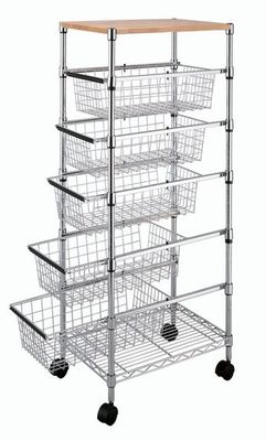Smooth 5 Adjustable Drawers Wire Utility Cart For Laundry , Kitchen , Office