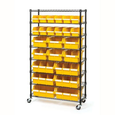 Rolling Adjustable Wire Rack Shelving / 8 Shelves Wire Frame Storage Racks Bin Storage