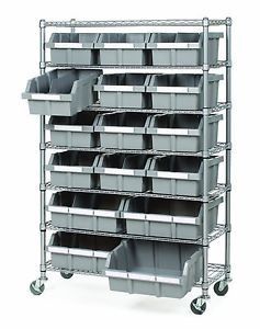 Commercial Garage Rolling Wire Rack Shelves 16 Bins Rack Steel Frame Shelving