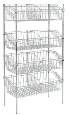 Silver Chrome Finish Wire Grid Baskets Shelving 8 - Basket Shelving Unit