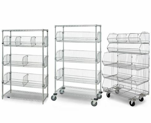 Mobile Chrome Wire Grid Baskets Shelving 4 Layers For Medical Supply Storage