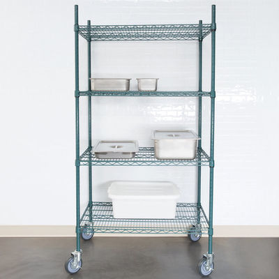 Green Epoxy Metal Commercial Wire Shelving 4 - Tier Mobile Adjustable