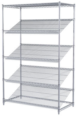 Unique Chrome Plated Steel Slanted Wire Shelving For Food Display