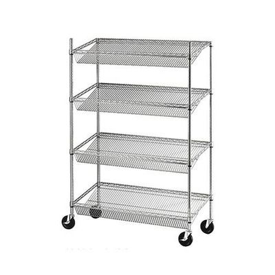 Retail Storage Systems 4 - Tier Slanted Wire Shelving Suture Cart Chrome Finish
