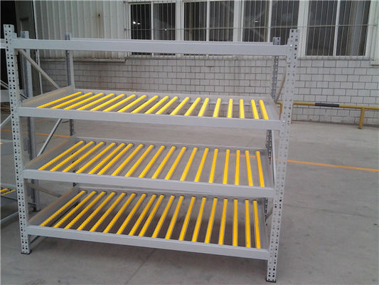 Space Saving Wheel Type Flow Rack System In Yellow Color For Hardware Industry
