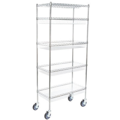 5 Tier Baskets Shelving Units Mobile Metal Wire Rack Grocery Display