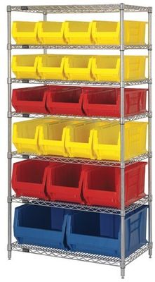 Dry / Wet Environment Metal Wire Shelving With 20 Plastic Bins Silver Rack