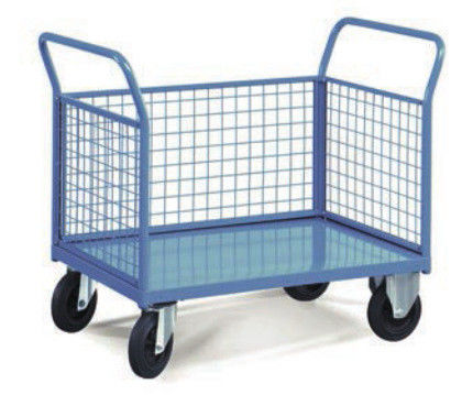 Two Handles 3 Mesh Sides Food Store Trolley For Industrial Warehouse