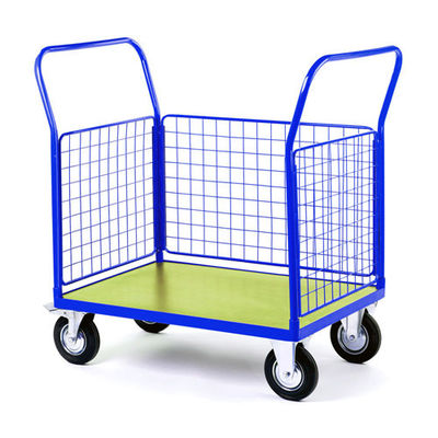 Two Handles 3 Mesh Sides Food Store Trolley For Industrial Warehouse