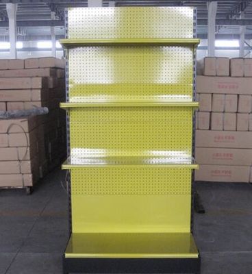 Yellow Double Sided Gondola Shelving   ,  Pegboard Grocery Display Racks 4 Levels