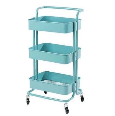 Powder Coated Surface Supermarket Shelf Display 3 Tiers With Wheels