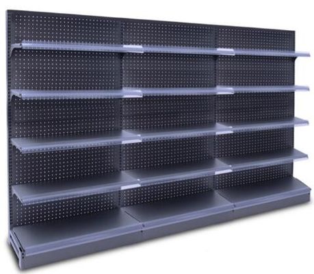 Double Faced Supermarket Display Racks  ,  Black Gondola Convenience Store Shelving