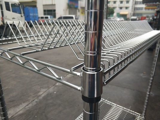 Four Tier  Industrial Wire Shelving / Silver Steel Antistatic Warehouse Trolley