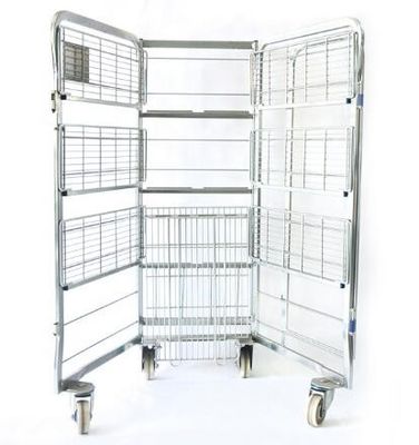 Supermarket Steel Milk Roll Cage Container Four Layers With Movable Shelf