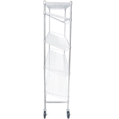 4 Slanted Home Wire Shelving / 1 Flat Shelf Mobile Merchandising Cart For Kitchen
