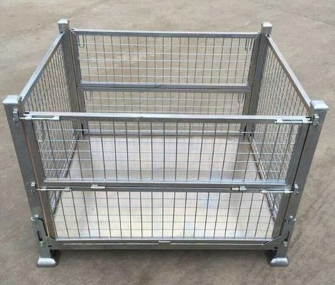 Rigid Collapsible Wire Container With Dual Drop Gate Stackable 3 High
