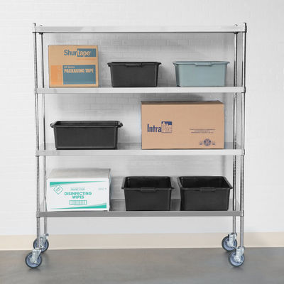 4 Tiers SS Flat Rack Commercial Wire Shelving Mobile Work Table For Medical / Hospital