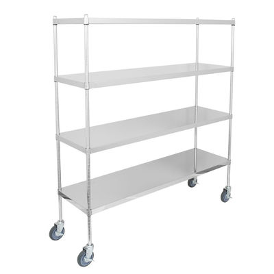 4 Tiers SS Flat Rack Commercial Wire Shelving Mobile Work Table For Medical / Hospital