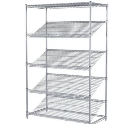 Indoor Commercial Wire Shelving / Clear Plastic Storage Bin Slanted Chrome Wire Shelving Systems