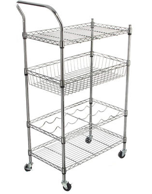 Removable Tray 4 Tier Security Wire Rolling Cart For Restaurant Food Service