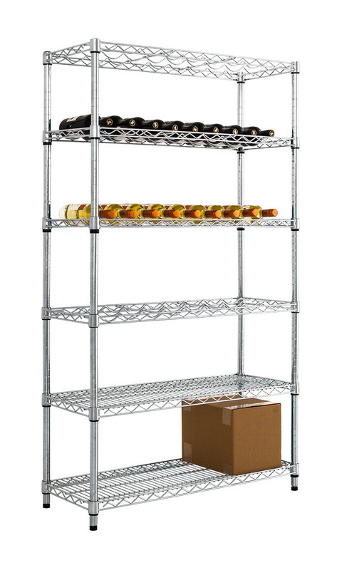 6 Layer Angled Shelf Unit Metal Wire Wine Rack Shelving 60 Bottles 18 Inches Wide