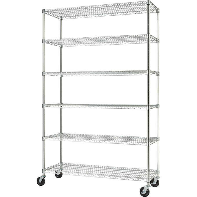 Easy Cleaning Commercial Wire Shelving 6 Tier Standing Organizer With Wheels