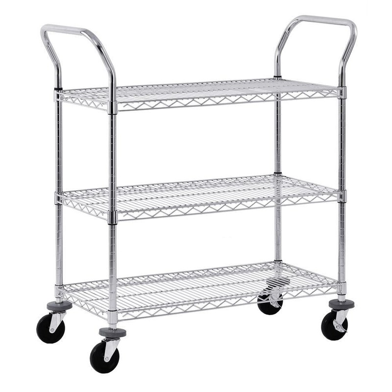 Adjustable Wire Shelf Cart With Pull Handle Restaurant 36" W X 14" D X 38" H
