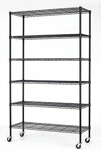 Six Tier Height Adjustable Utility Steel Wire Unit In Supermarket / Black Shelf Organizer