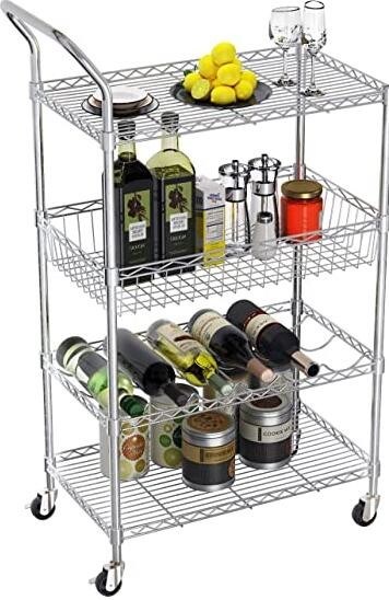 Removable Tray 4 Tier Security Wire Rolling Cart For Restaurant Food Service